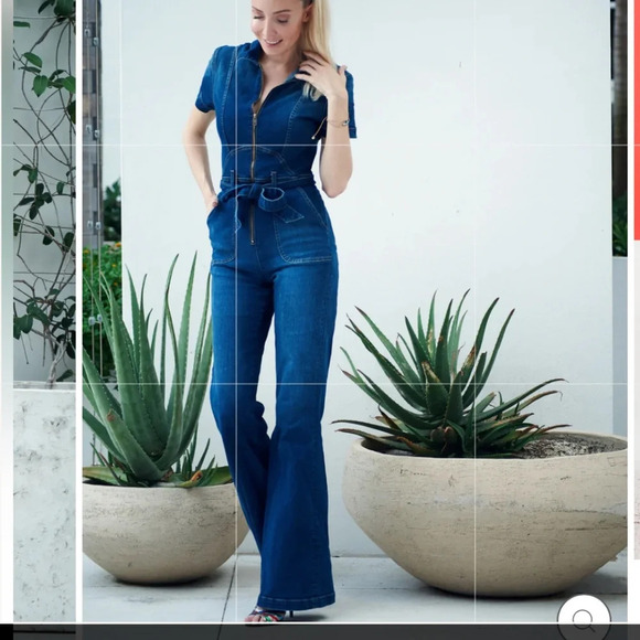 sukiso Pants - SUKISO WOMEN'S NAVY KIRA SHORT SLEEVED DENIM JUMPSUIT OVERALL SIZE SMALL